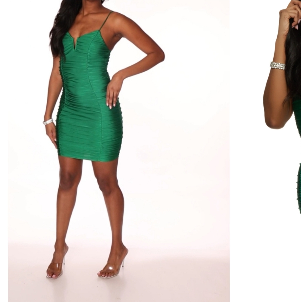 Love J Green Ruched Bodycon Mini Dress NWT Sz. L W/Cut Outs